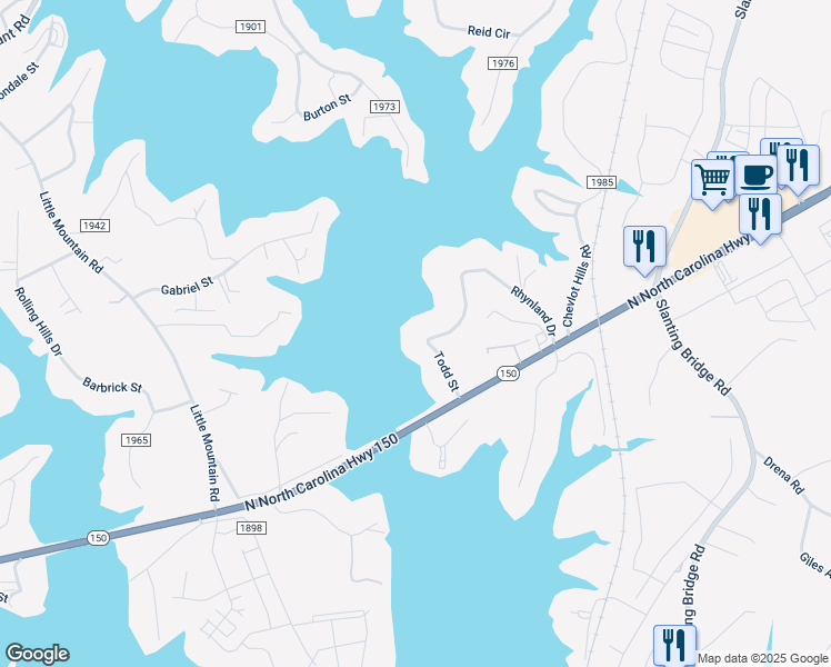 map of restaurants, bars, coffee shops, grocery stores, and more near 3960 Rhynland Drive in Lake Norman of Catawba