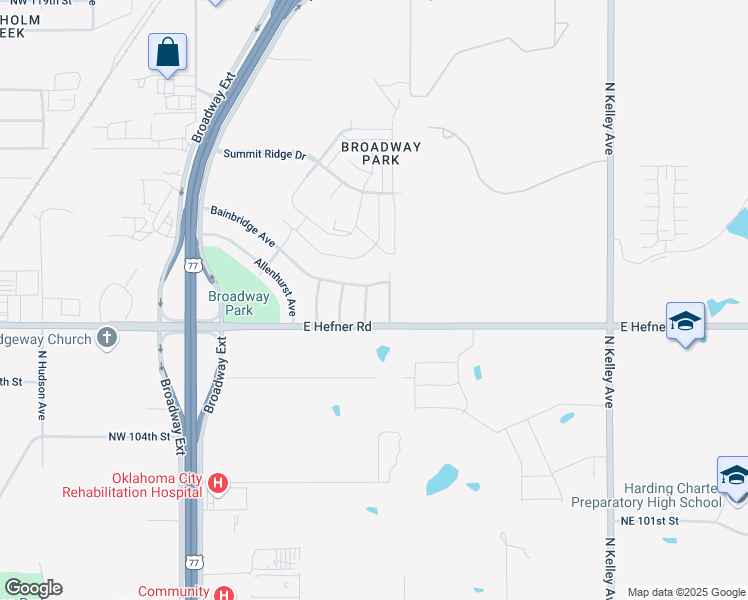 map of restaurants, bars, coffee shops, grocery stores, and more near 504 Bainbridge Avenue in Oklahoma City