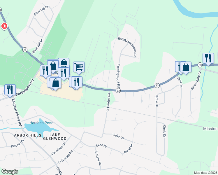 map of restaurants, bars, coffee shops, grocery stores, and more near 446 Farmingwood Rd in Greenville