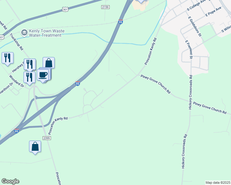 map of restaurants, bars, coffee shops, grocery stores, and more near 1166 Princeton Kenly Road in Kenly