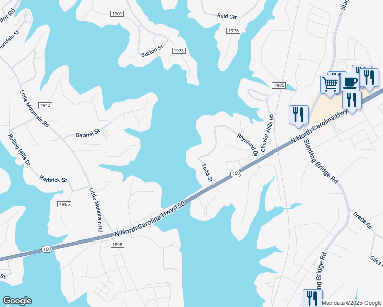 map of restaurants, bars, coffee shops, grocery stores, and more near 3960 Rhynland Drive in Lake Norman of Catawba