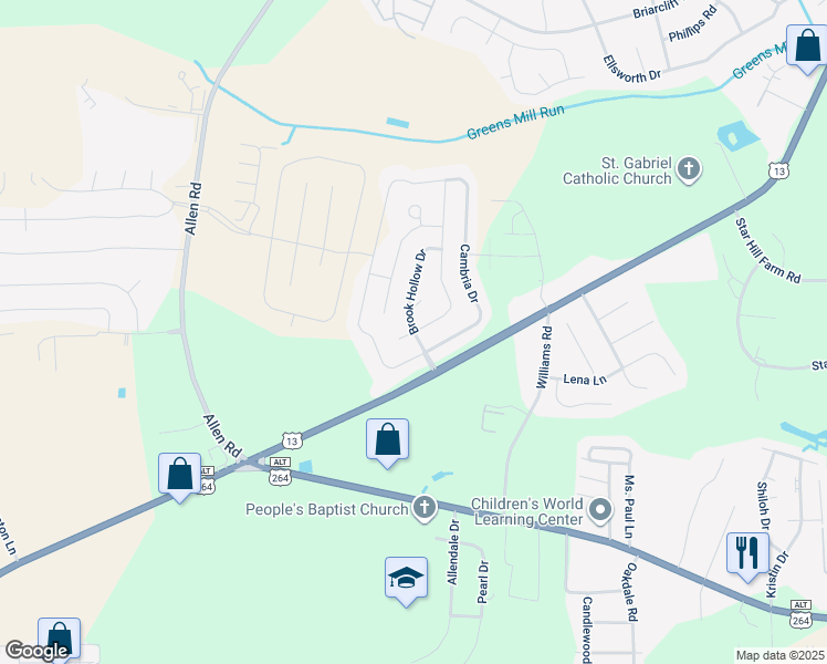 map of restaurants, bars, coffee shops, grocery stores, and more near 2316 Dovedale Court in Greenville