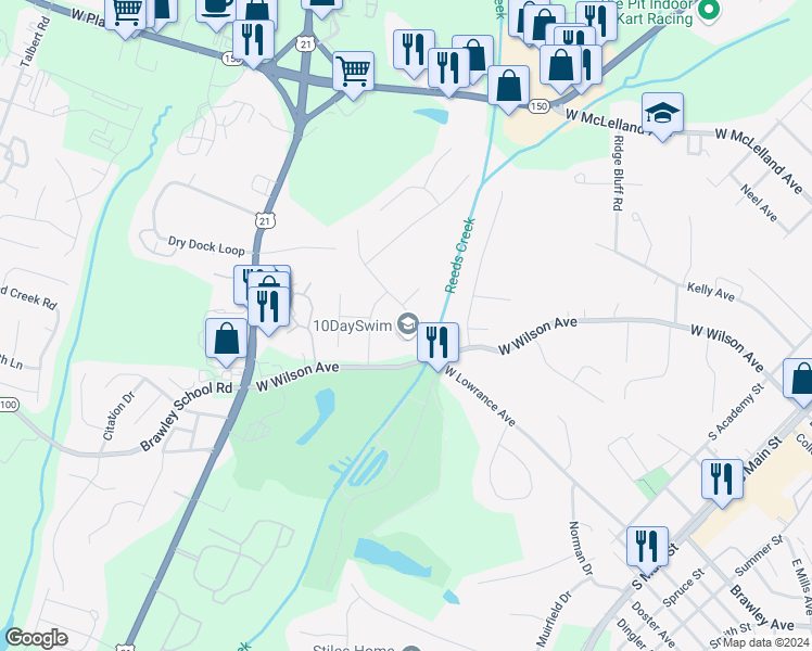 map of restaurants, bars, coffee shops, grocery stores, and more near 157 Fox Hollow Road in Mooresville