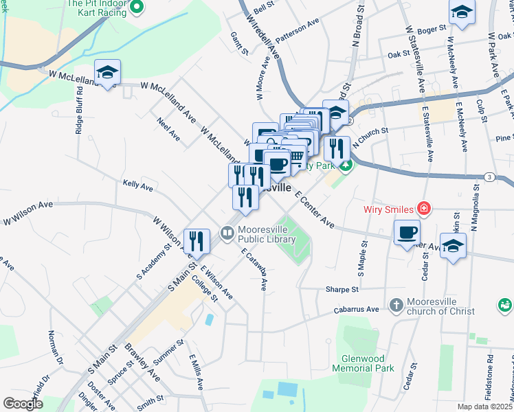 map of restaurants, bars, coffee shops, grocery stores, and more near in Mooresville