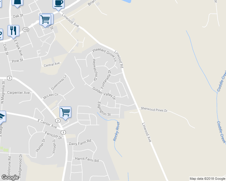 map of restaurants, bars, coffee shops, grocery stores, and more near 108 Plainview Court in Mooresville