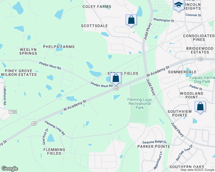map of restaurants, bars, coffee shops, grocery stores, and more near 1022 Phelps West Road in Fuquay Varina