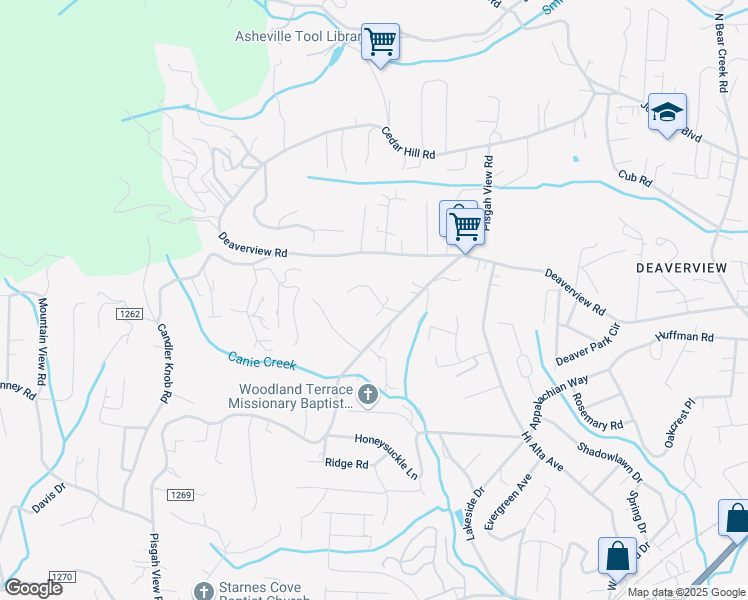 map of restaurants, bars, coffee shops, grocery stores, and more near 70 Beri Drive in Asheville