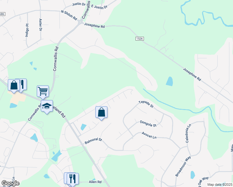 map of restaurants, bars, coffee shops, grocery stores, and more near 217 Cambridge Elm Drive in Clayton