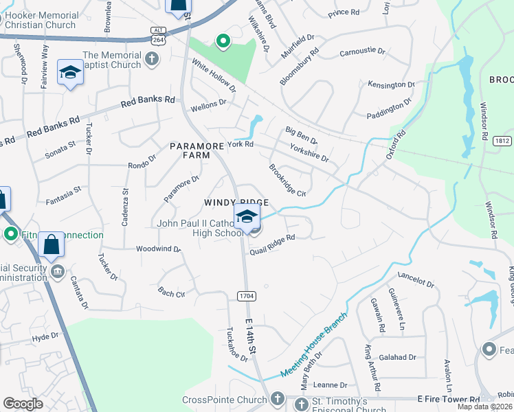 map of restaurants, bars, coffee shops, grocery stores, and more near 1864 Quail Ridge Road in Greenville