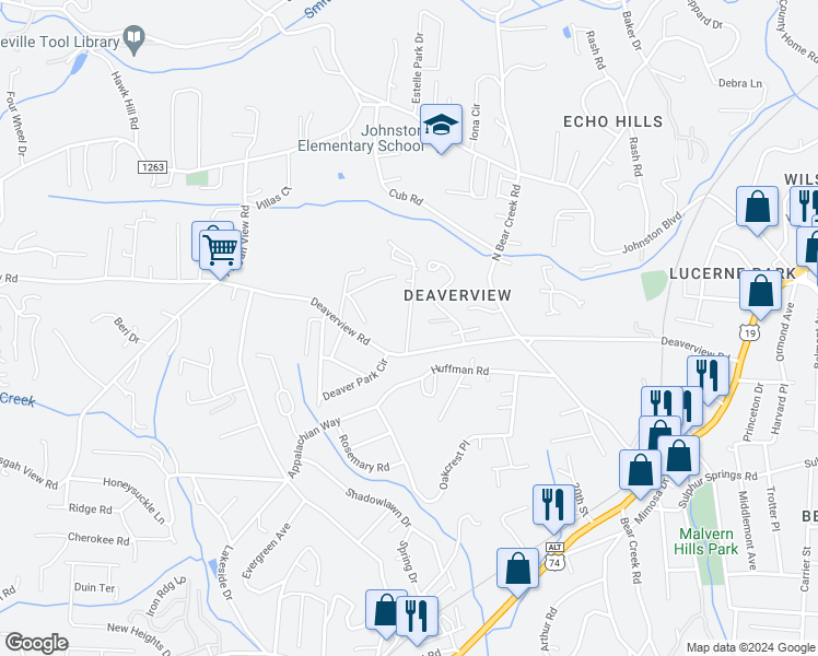 map of restaurants, bars, coffee shops, grocery stores, and more near 16 Westmore Drive in Asheville