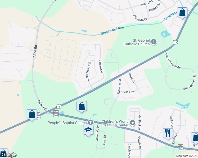 map of restaurants, bars, coffee shops, grocery stores, and more near 2033 B Cambria Drive in Greenville