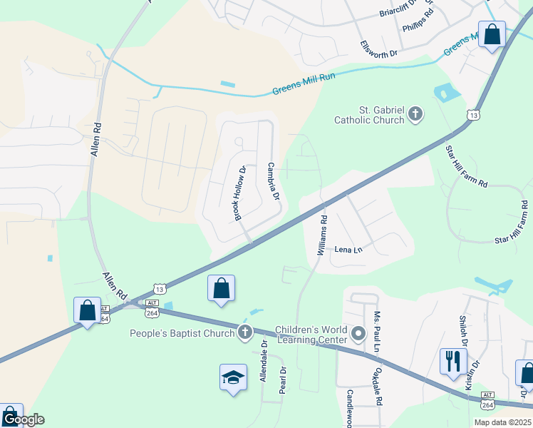 map of restaurants, bars, coffee shops, grocery stores, and more near 2033 B Cambria Drive in Greenville