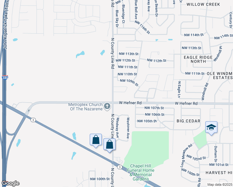 map of restaurants, bars, coffee shops, grocery stores, and more near 11025 North County Line Road in Yukon