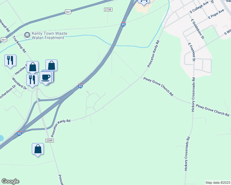 map of restaurants, bars, coffee shops, grocery stores, and more near 1166 Princeton Kenly Road in Kenly