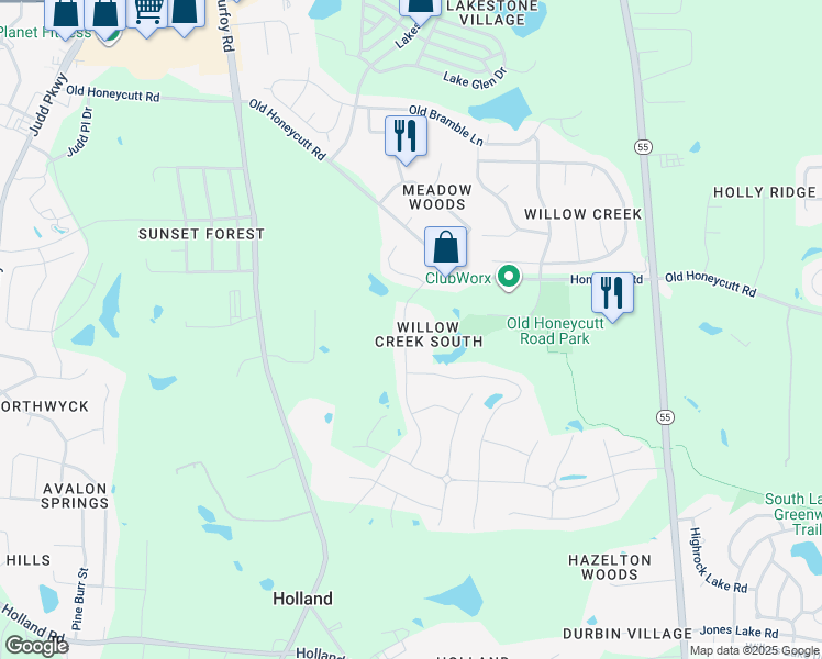 map of restaurants, bars, coffee shops, grocery stores, and more near 1700 Johste Court in Fuquay-Varina