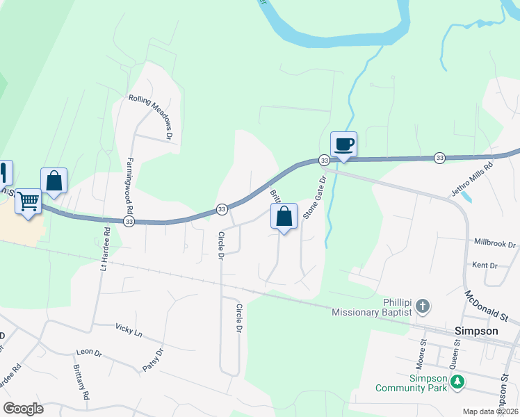 map of restaurants, bars, coffee shops, grocery stores, and more near 340 Circle Drive in Greenville