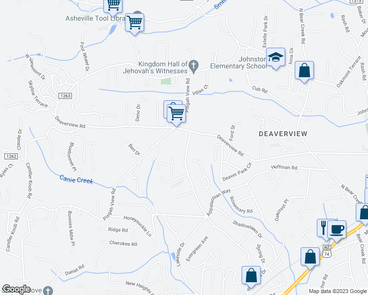 map of restaurants, bars, coffee shops, grocery stores, and more near 326 Hi Alta Avenue in Asheville