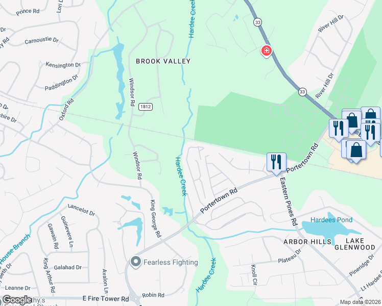 map of restaurants, bars, coffee shops, grocery stores, and more near 4113 A Brook Creek Lane in Greenville