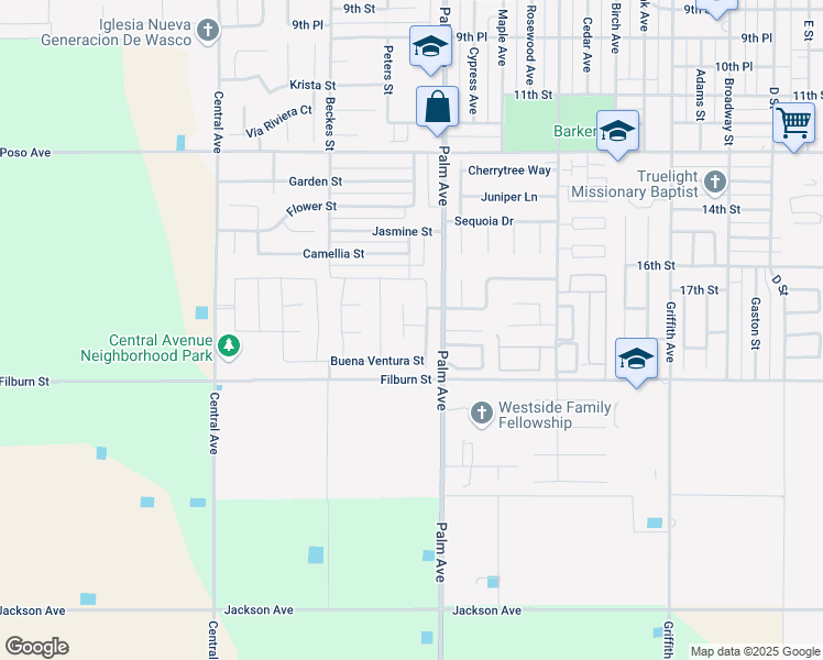 map of restaurants, bars, coffee shops, grocery stores, and more near 1850 Ventura Court in Wasco