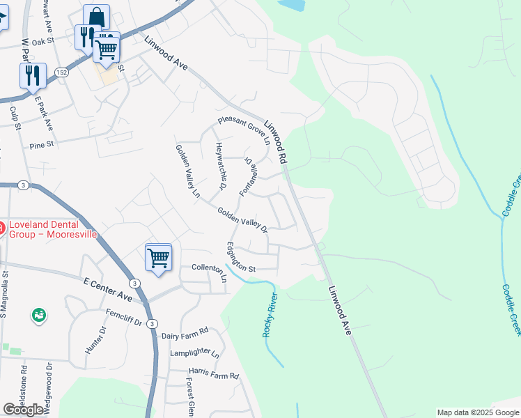 map of restaurants, bars, coffee shops, grocery stores, and more near 110 Plainview Court in Mooresville