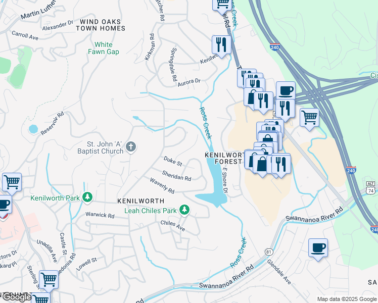 map of restaurants, bars, coffee shops, grocery stores, and more near 38 Marne Road in Asheville