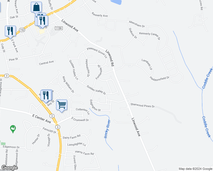 map of restaurants, bars, coffee shops, grocery stores, and more near 110 Lacona Trace in Mooresville