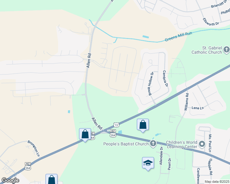 map of restaurants, bars, coffee shops, grocery stores, and more near 2240 Brookville Drive in Greenville