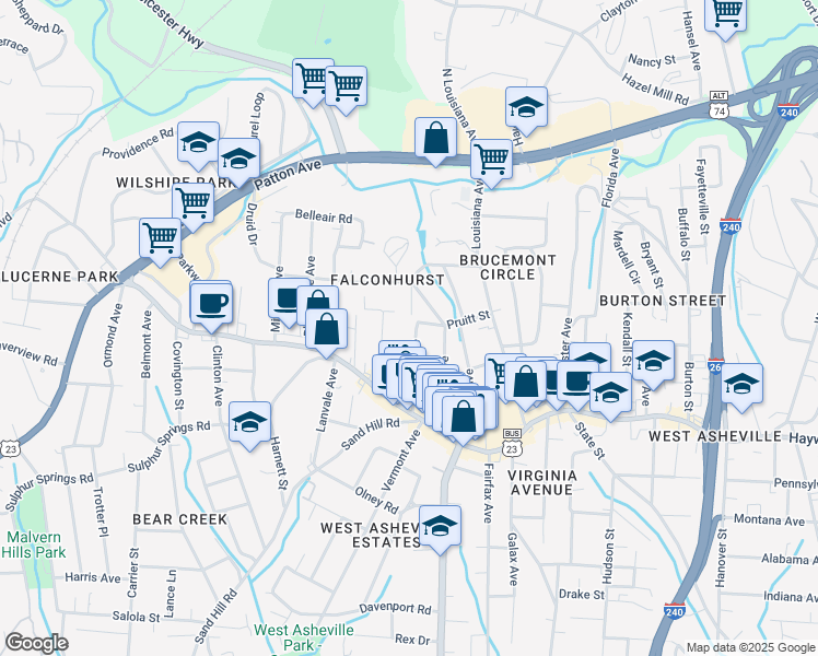map of restaurants, bars, coffee shops, grocery stores, and more near 62 Mildred Avenue in Asheville