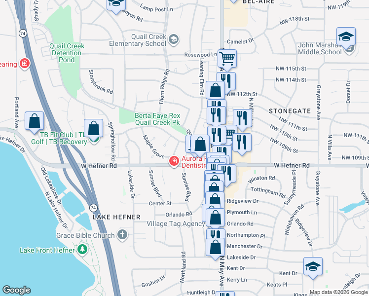 map of restaurants, bars, coffee shops, grocery stores, and more near 11005 Redbud Ln in Oklahoma City