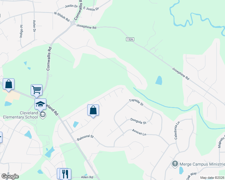 map of restaurants, bars, coffee shops, grocery stores, and more near 225 Cambridge Elm Drive in Clayton