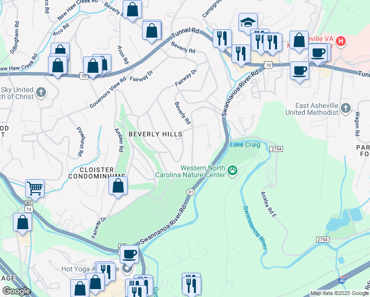 map of restaurants, bars, coffee shops, grocery stores, and more near 31 Hampden Road in Asheville