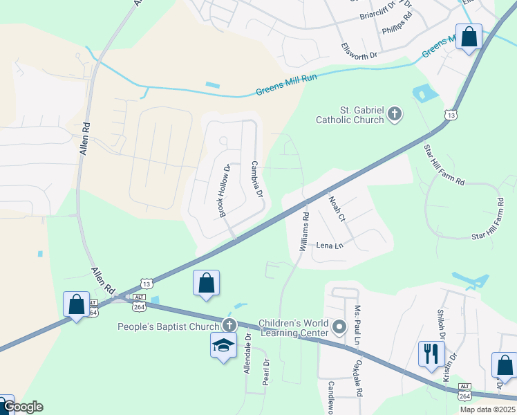 map of restaurants, bars, coffee shops, grocery stores, and more near 2033 B Cambria Drive in Greenville