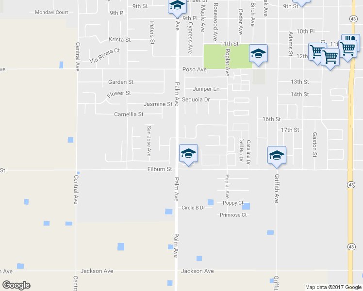 map of restaurants, bars, coffee shops, grocery stores, and more near 1902 Palm Avenue in Wasco