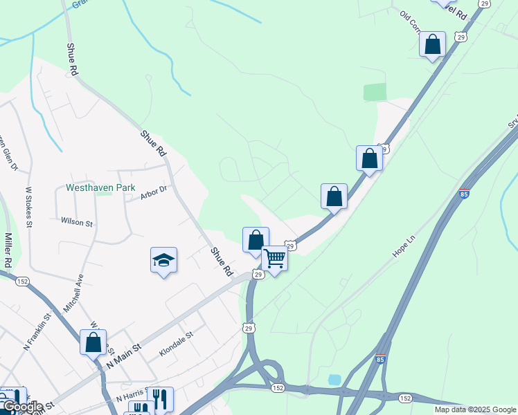 map of restaurants, bars, coffee shops, grocery stores, and more near 265 Red Fox Lane in China Grove