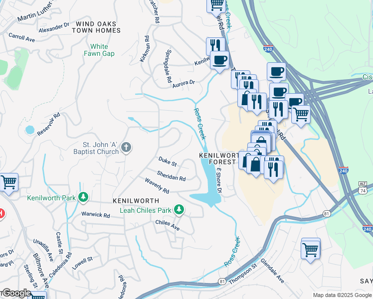map of restaurants, bars, coffee shops, grocery stores, and more near 17 Marne Road in Asheville