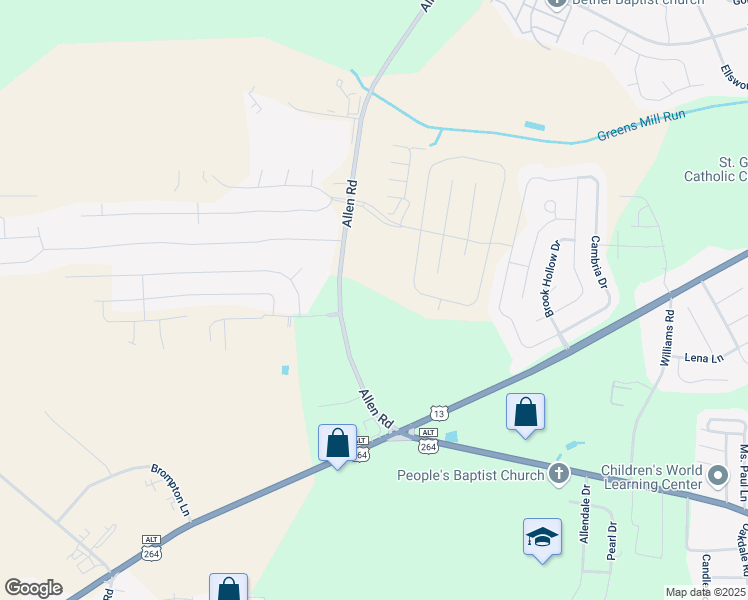 map of restaurants, bars, coffee shops, grocery stores, and more near 2321 Allen Road in Greenville