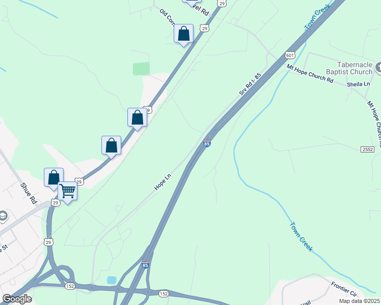 map of restaurants, bars, coffee shops, grocery stores, and more near Hope Lane in China Grove