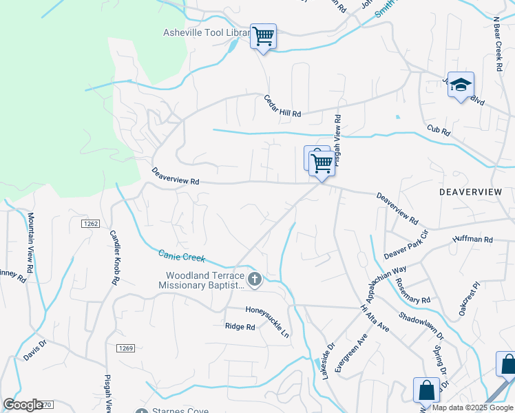 map of restaurants, bars, coffee shops, grocery stores, and more near 70 Beri Drive in Asheville