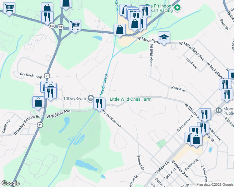 map of restaurants, bars, coffee shops, grocery stores, and more near 112 Canopy Court in Mooresville