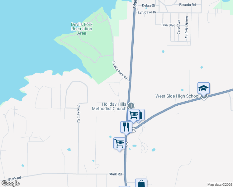 map of restaurants, bars, coffee shops, grocery stores, and more near 60 Redfox Road in Greers Ferry