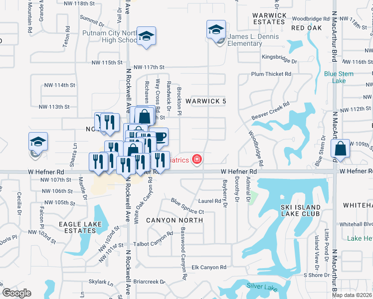 map of restaurants, bars, coffee shops, grocery stores, and more near 6617 Northwest 109th Street in Oklahoma City