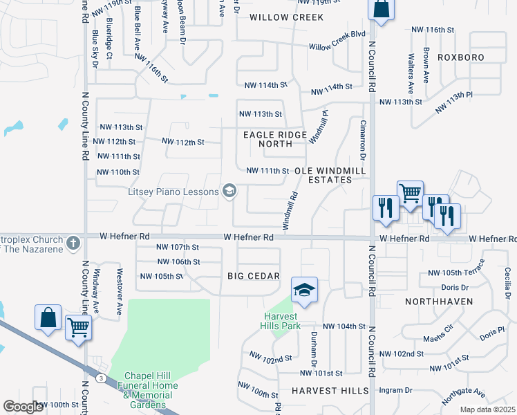 map of restaurants, bars, coffee shops, grocery stores, and more near 8333 Northwest 109th Terrace in Oklahoma City