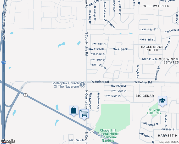 map of restaurants, bars, coffee shops, grocery stores, and more near 11025 North County Line Road in Yukon