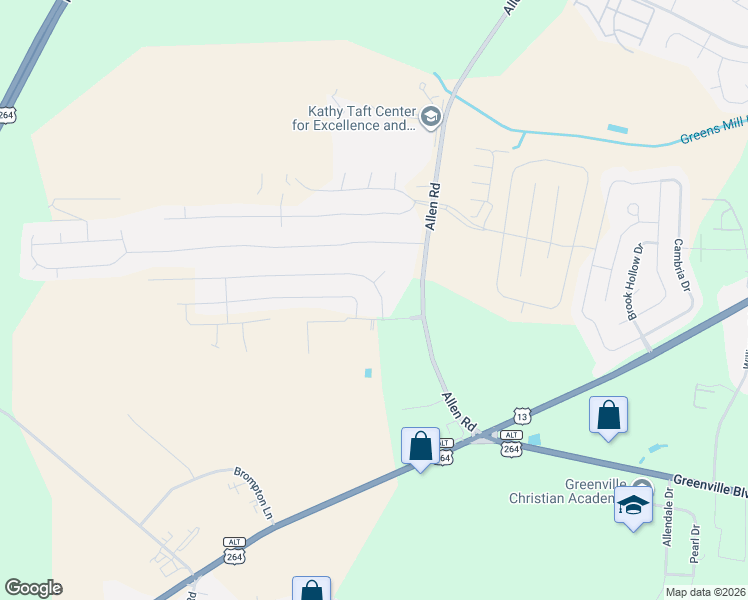map of restaurants, bars, coffee shops, grocery stores, and more near 2203 Great Laurel Court in Greenville