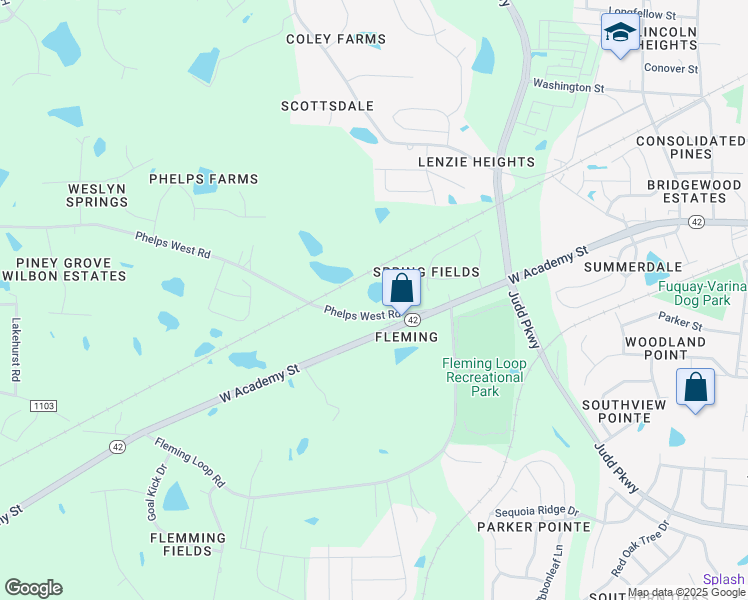 map of restaurants, bars, coffee shops, grocery stores, and more near 1022 Phelps West Road in Fuquay Varina