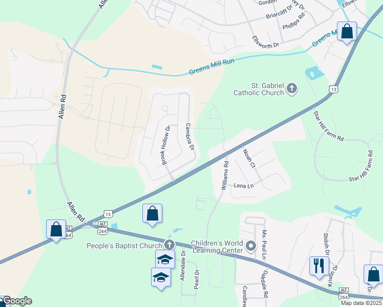 map of restaurants, bars, coffee shops, grocery stores, and more near 2029 Cambria Drive in Greenville