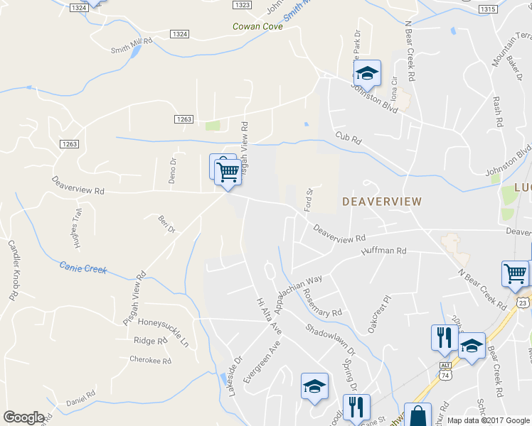 map of restaurants, bars, coffee shops, grocery stores, and more near 436 Deaverview Rd in Asheville