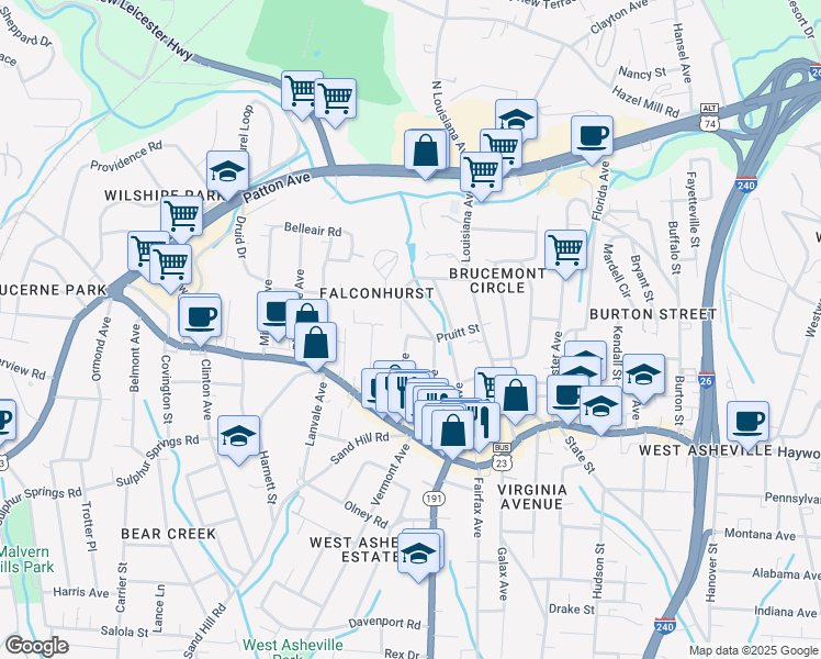 map of restaurants, bars, coffee shops, grocery stores, and more near 64 Mildred Avenue in Asheville