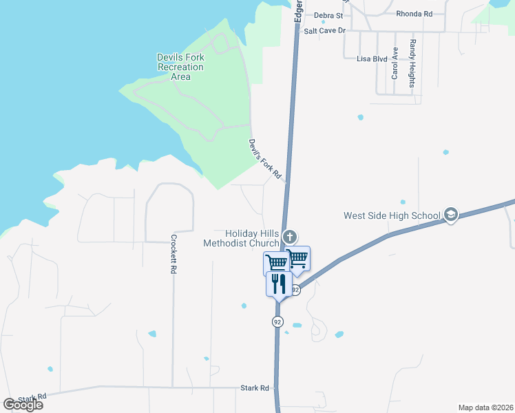 map of restaurants, bars, coffee shops, grocery stores, and more near 60 Redfox Road in Greers Ferry
