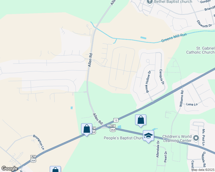 map of restaurants, bars, coffee shops, grocery stores, and more near 2321 Allen Road in Greenville